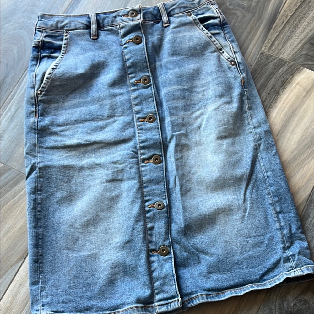 Denim Button-Front Skirt